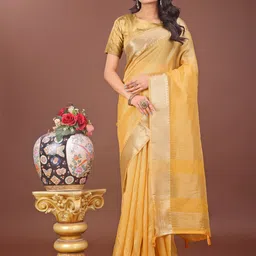 Pandadi Saree with Zari Border & Striped Blouse Piece-picture-17