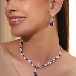 Rubans Rhodium-Plated Sapphire Stones Studded Necklace And Earrings-picture-30