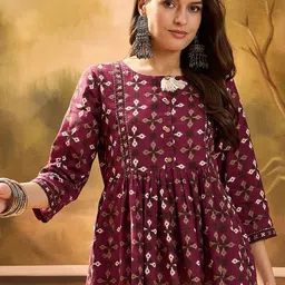 Sangria Dabu Printed Pure Cotton Peplum Top-image-33