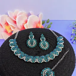 VATSALYA creation Rhodium-Plated Artificial Stone Studded Jewellery Set-image-44