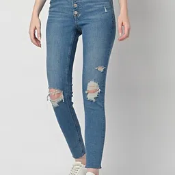 GAP Women Skinny-Fit Mid-Rise Distressed Cotton Light Fade Jeans-image-74