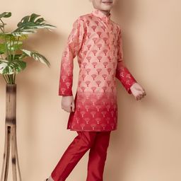 Cae Boys Floral Printed Regular Dupion Silk Kurta with Pyjamas image 3