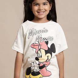 Kids Ville Girls Mickey & Friends Graphic Printed Round Neck Cotton Relaxed Fit T-shirt-image-55