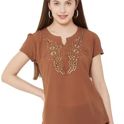G0-4 IT Women Embroidered Mandarin Collar Georgette Top-picture-15