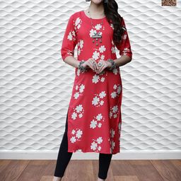 HERE&NOW Selection Of 2 Floral Printed Round Neck Straight Kurtas-image-59