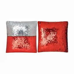 Black gold Silver-Toned & Red Set of 2 Embellished Square Cushion Covers-9