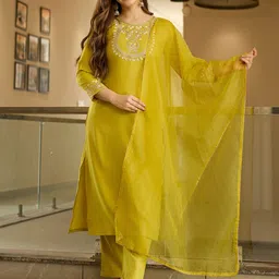 VASTRAHUT Women Ethnic Motifs Embroidered Kurta with Trousers & Dupatta-picture-4