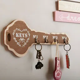 eazy wagon Brown & White Wooden Key Shape Wall Key Holders-picture-49
