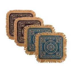 Kuber Industries 4Pcs Brown & Blue Printed Floor Mats-12