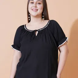 U&F Beyond Women Tie-Up Neck Puff Sleeves Crepe Top-picture-22