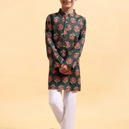 Mera Rang Boys Ethnic Motifs Printed Regular Pure Cotton Kurta with Pyjamas-15
