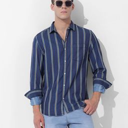 The Indian Garage Co Slim Fit Multi Stripes Striped Cutaway Collar Casual Shirt-image-40
