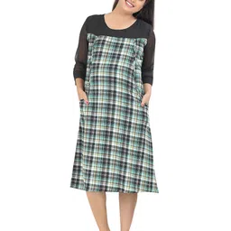 Uzazi Women Checked Maternity A-Line Midi Dress-image-30