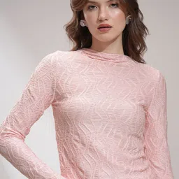 Basics By Tokyo Talkies Self Design High Neck Fitted Top-image-81