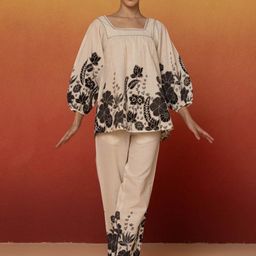 Bannos Swagger Pure Cotton Printed Square Neck Top & TrousersCo-OrdsSet-image-41