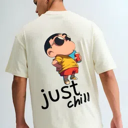 BDSQUARE Just Chill Shin Chan Printed Round Neck Pure Cotton Oversized T-shirt-image-58
