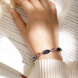 Rubans Rhodium Plated Blue & Pink Gemstone Cubic Zirconia Studded Adjustable Bracelet-78