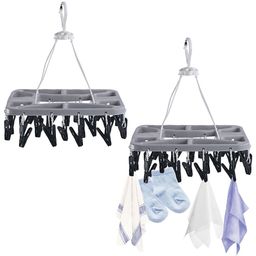 Kuber Industries Set Of 2 Grey 360 Rotating Cloth Drying Hangers With 28 Clips-14
