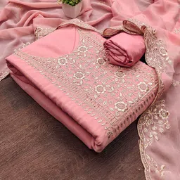 HERE&NOW Floral Embroidered Zari Georgette Unstitched Dress Material-image-50