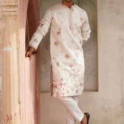 Jompers Men Ethnic Motifs Embroidered Regular Chikankari Kurta with Pyjamas-image-39