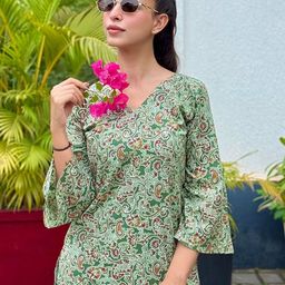 Tanhai Women Ethnic Printed V-Neck Pure Cotton Kurti-image-118
