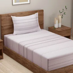 SWAYAM Pink Striped 210 TC Queen Bedsheet with 1 Pillow Covers-image-2