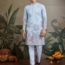 ODETTE Ethnic Motifs Embroidered Thread Work Straight Kurta-picture-42