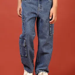 V-Mart Boys Relaxed Fit Mid-Rise Light Fade Cargo Style Jeans-image-40