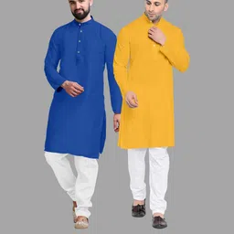 VS MALL Mustard Cotton Blend Kurta Sets-image-81