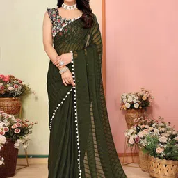 LeeliPeeri Designer Striped Embroidered Poly Georgette Saree-picture-1
