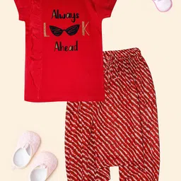 KiddoPanti Girls Always Ahead Printed Pure Cotton T-shirt With Jodhpuri Pyjamas-image-29