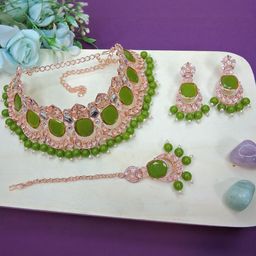 VATSALYA creation Alloy Gold- plated Green Jewellery Set-12