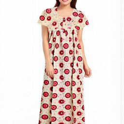 AAKARSHANA CREATION Beige Pure Cotton Maxi Printed Nightdress-image-100