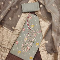 SAINOOR Floral Woven Design Organza JacquardSemi-Stitched Dress Material-image-90
