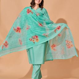 KALINI Women Regular Gotta Patti Chanderi Silk Kurta with Trousers & With Dupatta-image-26