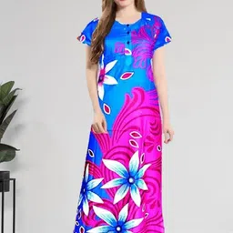 AAKARSHANA CREATION Blue Pure Cotton Maxi Printed Nightdress-picture-47