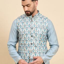 House of Pataudi Printed Woven Nehru Jacket-image-98