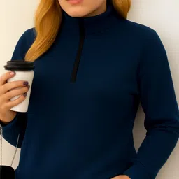 Moda Rapido Women Half Zipper Collared Sweatshirt-picture-9