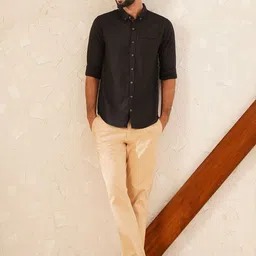 JAYPORE Men Standard Solid Button Down Collar Casual Pure Cotton Shirt-image-25