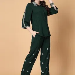 CORSICA Embroidered Pure Cotton Collared Neck Top & Trousers Co-Ords-picture-15