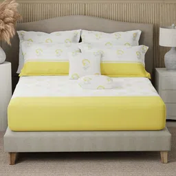 Boutique Living India Yellow & White 400TC Cotton King Bedsheet Set 2.74 m x 2.74 m-picture-5