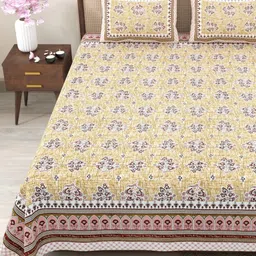 Myntra Elegant Homes Cream-Coloured Printed Cotton 180 TC King Bedsheet Set 2.75 x 2.25 m-image-81