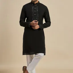 Anouk Black Mandarin Collar Mirror Work Straight kurta-image-83