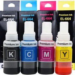 FINEJET Ink For T664 L100,L110,L130,L200,L210,L220,L300,L385,L455,L555 Black + Tri Color Combo Pack Ink Bottle-27