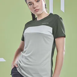 Technosport Women Colourblocked Anti Static Slim Fit T-shirt-image-92