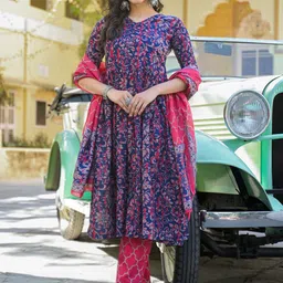 ARADHNA Women Floral Printed Regular Kurta with Trousers & Dupatta-picture-1