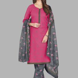 Simmu Floral Printed V-Neck Pure Cotton Straight Kurta With Trouser & Dupatta-16