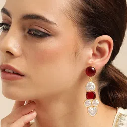 Anouk Gold Plated Pearls Studded Contemporary Drop Earrings-image-79