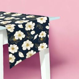 LUSHLYF White & Black Floral Printed Pure Cotton Table Runner-13