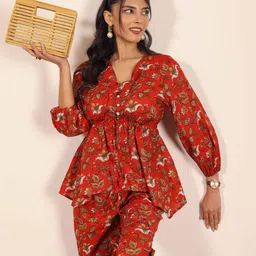 KAORI BY SHREYA AGARWAL Floral Printed Cotton Tunic With Trousers Co-Ords-image-77